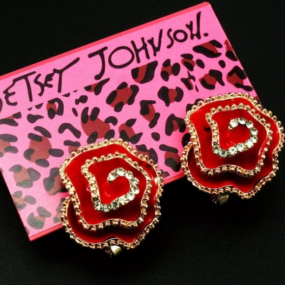 Betsey Johnson Jewelry - Betsey Johnson red rose/ crystal earrings